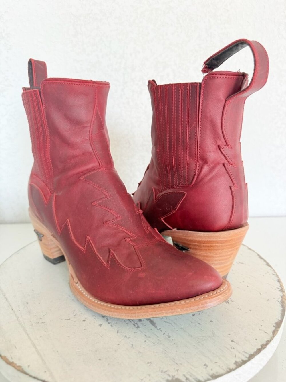 Lane CHELSEA Red Cowboy Booties Womens Size 7 Western Cowgirl Short Ankle Boots